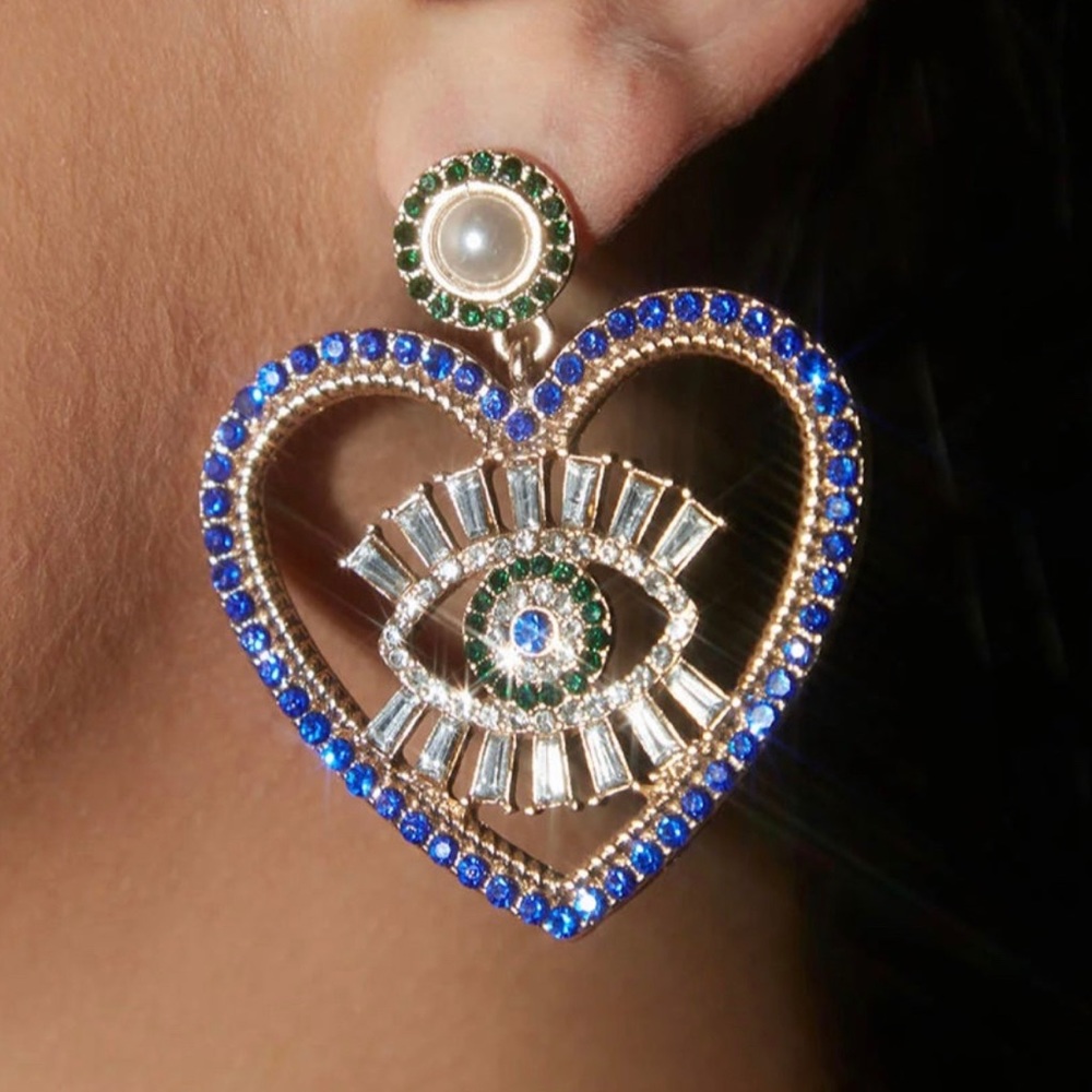 Heart Rhinestone Drop Earrings